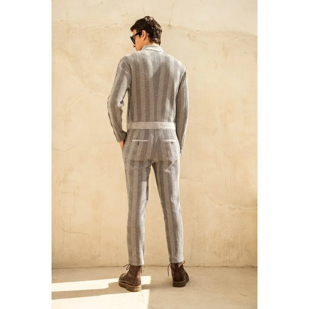 MR TURK by TRINA TURK Dean Jumpsuit ~ Soft Diamond Stripe Knit Print Large L NWT